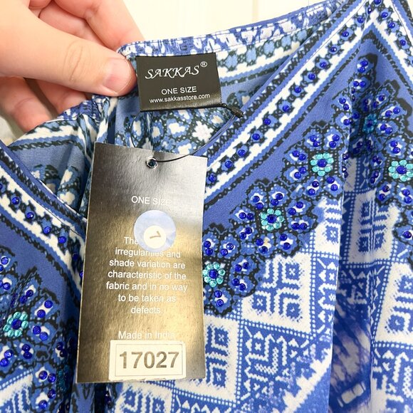 Sakkas Nasreen Sleeveless Printed V-Neck Trapeze Tank Adjustable Straps - Blue - Picture 6 of 8